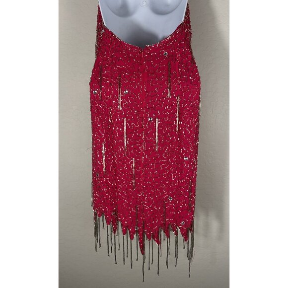 VTG 90’s Y2K Nite Line Hot Pink Beaded Tassel Bombshell Dress 2 Read Measurmnt - Picture 13 of 16